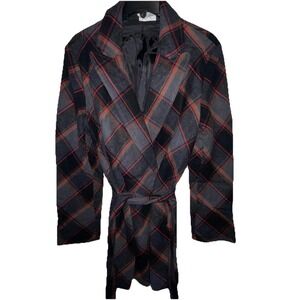 R.E.Q. Women's Plaid Open Front Tie Waist Wool Blend Holiday Jacket Size Large